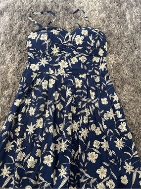 Say What? Navy Blue Floral Mini Dress with Cream Flowers